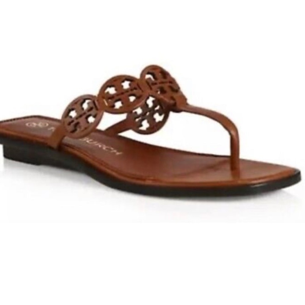 Tory Burch Tiny Miller Wedge Thong Sandals Women’s Size 9.5 Brown Leather